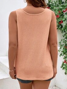 SHEIN VCAY 大码女式纽扣装饰休闲宽松背心 - 珊瑚粉 - 查看 2