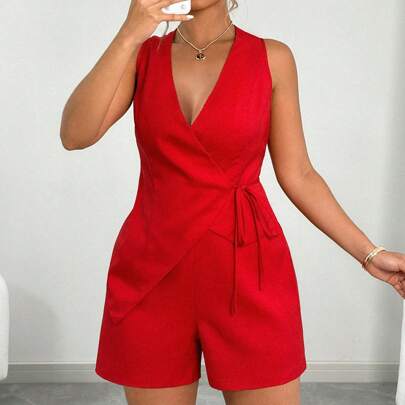 2Pcs/Set Plus Size Red Summer Smart Casual Party Vintage Lace-Up Asymmetrical H…