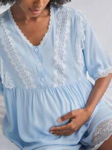 BloomMama Pijama de maternidad - Top de manga 5/8 + Pantalones 3/4