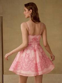 MOTF PREMIUM VESTIDO CAMISOLA CON ESTAMPADO INTEGRAL Y RECORTES - Rosa - Ver 4