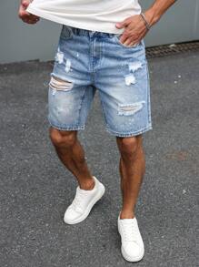 Manfinity LEGND 男士破洞牛仔短裤