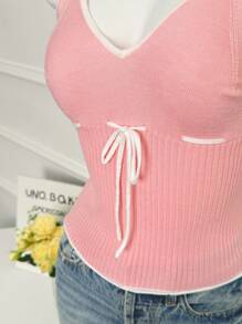 Chiquease خزرة نسائية بحمالات بلون متباين وربطة، بلا أكمام، بناية رقيقة محبوكة للربيع والصيف - متعدد الألوان - مشاهدة 6