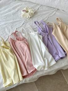 SHEIN Vintaside Kids Baby Girl Summer Camisole Top Five Sets, Covering Beige White, Light Yellow, Light Purple, Light Pink, Light Orange And Other Soft Colors