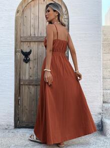 SHEIN VCAY Women Plain Minimalist Midi Dress, Casual Everyday Wear