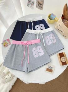 Set de 3 shorts casuales para mujer para usar en casa con texto impreso