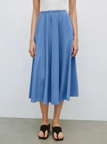 Lumivelle Women's Simple Solid Color A-Line Skirt, Summer Fall Cloth For Women