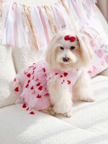 PETSIN Fustă drăguță și dulce din tul cu inimă roz, rochie de primăvară/vară în stil prințesă, cadou pentru pisică și câine, potrivită pentru Ziua Îndrăgostiților, petrecere, fustă pentru animale de companie Euramerican, vândută la preț redus - Roz - Vizualizare 3