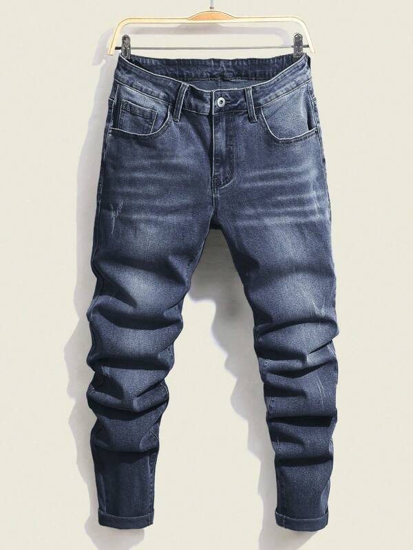 Manfinity LEGND Plus Size Men's Contrast Color Pleated Pocket Casual Versatile Jeans