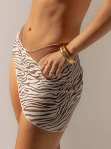 Aralina Bottom de traje de baño con estampado de cebra para mujer - Marrón - Ver 5
