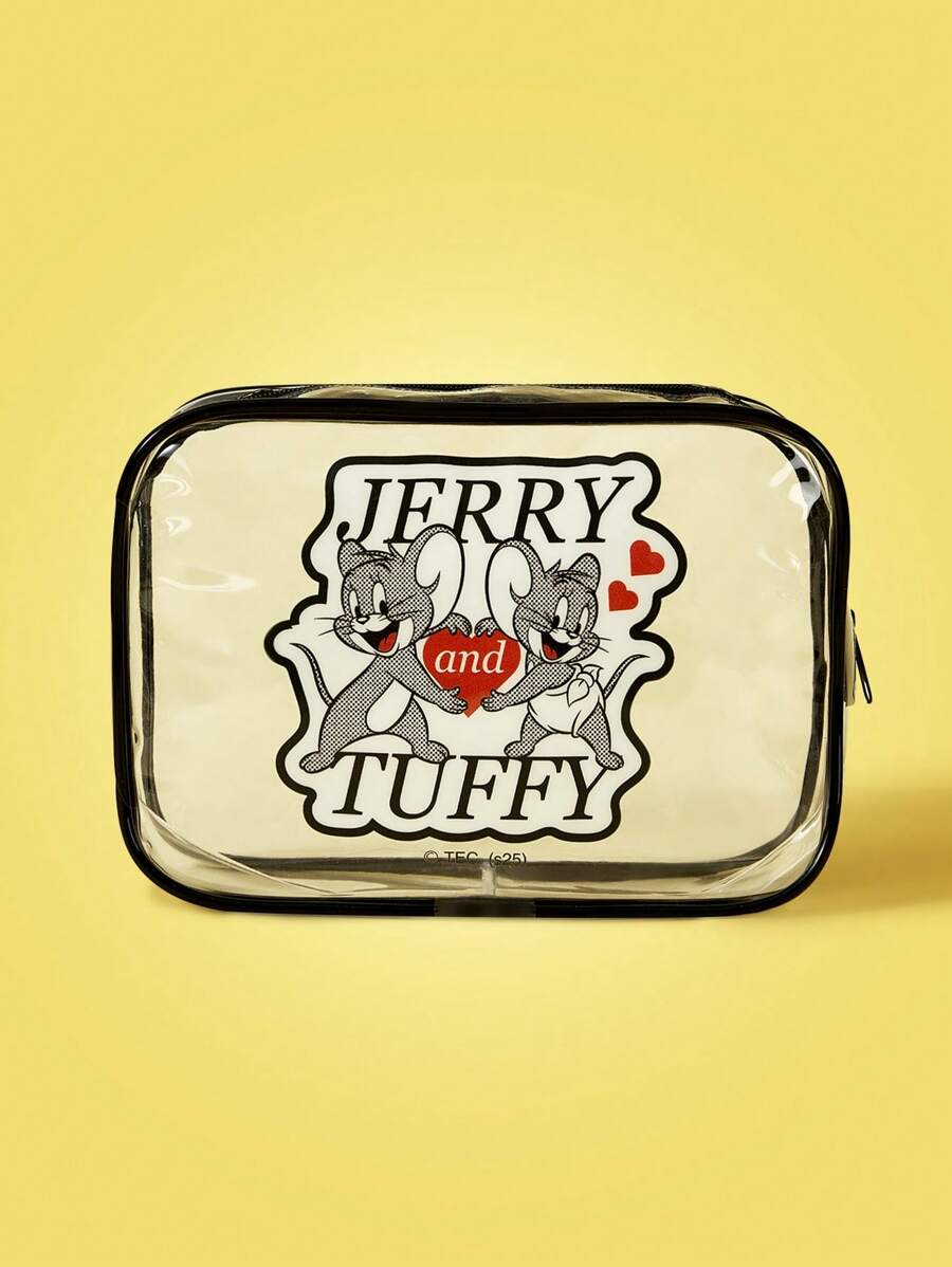 TOM & JERRY X SHEIN Cartoon & Letter Print Transparent Fashion Makeup Bag - Black - View 1
