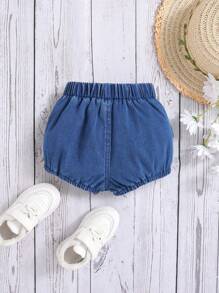 SHEIN 女婴水洗柔软针织牛仔平角内裤 - 深色水洗藍 - 查看 2