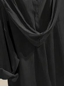 INAWLY Women's Solid Color Simple Daily Long Sleeve Shirt, Drawstring Hooded Blouse,Long Sleeve Tops Fall Cloth For Women - Black - View 4