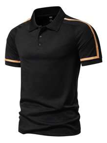Calvornis Men's Contrast Color Summer Short Sleeve Polo Shirt - Black - View 4