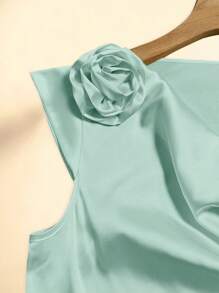 SHEIN Clasi Áo cánh hoa 3D bằng vải satin cổ điển giản dị dành cho nữ - Màu xanh Bạc hà - Xem 4