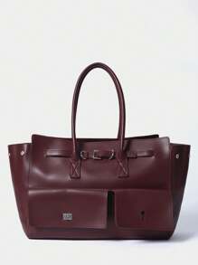 SHECARRY 时尚百搭纯色手提包、情人节通勤包、引人注目的女士工作包 - 酒紅色 - 查看 2