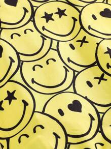 SmileyWorld® | SHEIN Baby Boy Cartoon Smiling Face Pattern Yellow Cute Playful Hooded Romper Set