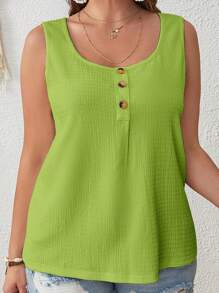 SHEIN VCAY Áo ba lỗ du lịch thường ngày trơn cỡ lớn - Màu xanh chanh - Xem 6