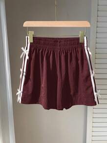 Damen Shorts in großen Größen, Sommermodell mit elastischer Taille, seitlichen Streifen und Schleifen-Verzierung, Lässig-Look