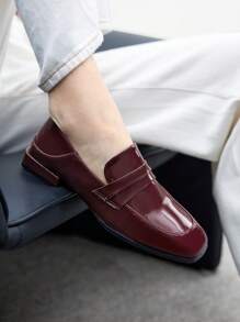 CUCCOO BIZCHIC Black Loafers For Women, 2025 New Spring Autumn Versatile Penny Shoes, British Style Leather Flats, Work Shoes - Burgundy - View 1