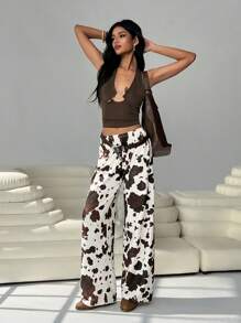 SHEIN EZwear 牛纹休闲宽松女裤