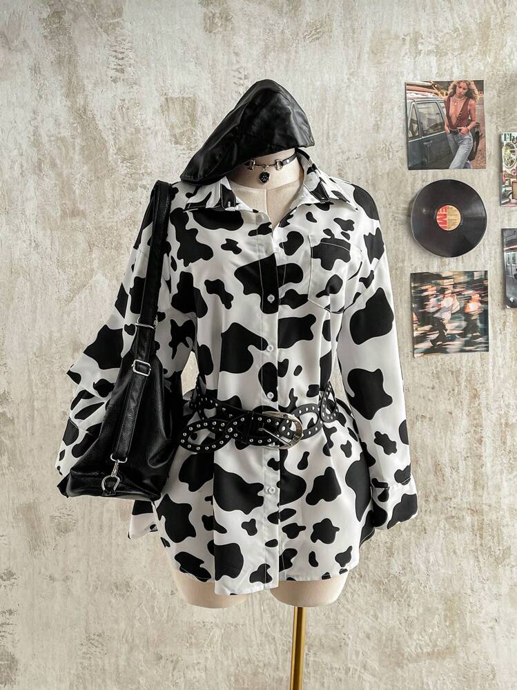SHEIN CovetEZ 大码休闲宽松奶牛印花衬衫 - 彩色 - 查看 6
