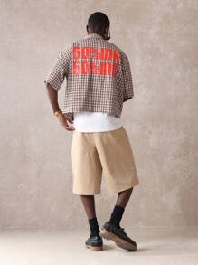 SUMWON Pantalones cortos tipo cargo diseñador con bordado de dragón, corte suelto, largo tipo bermuda casual, de tela twill, pierna ancha, estilo callejero de verano para skateboard