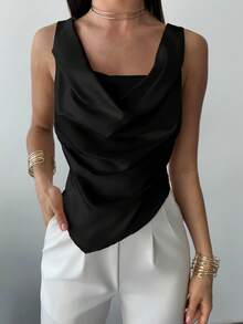 Firerie Women's Elegant Apricot Camisole Top, Charmeuse Fabric, Asymmetric Hemline, Fitted Style, Suitable For Daily Wear