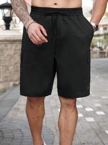 Manfinity CasualCool Men's Casual Loose-Waisted Drawstring Leggings With Detailed Decorative Design Are Suitable For Everyday Outdoor Hiking.Men's Casual Utility Pants With Drawstring Elastic Waist And Cuffs Men Clothing Men Shorts Cargo Shorts For Men Men Cargo Pants Shorts Cargo Shorts Men Shorts It Is Great For Couples And Makes An Excellent Gift Idea For Boyfriends Or Husbands. - Black - View 4