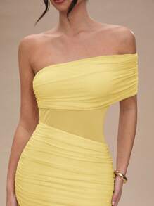 SHEIN BAE Váy dài xếp ly màu mơ trơn gợi cảm xuyên thấu cho nữ mùa hè - Màu vàng - Xem 6