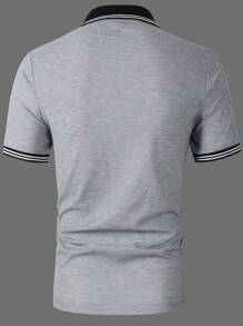 Manfinity Homme 男式骏马印花撞色边短袖 Polo 衫 - 灰色 - 查看 2