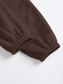 SHEIN BASICS Women's Loose Fit Solid Color Knitted Casual Jogger Pants With Pockets - Brown - View 7