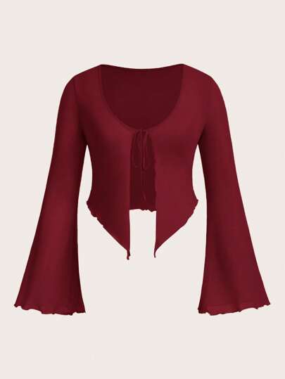 SHEIN ICON ICON 加大码女款黑色系带蝴蝶结针织透视派对上衣，适合万圣节