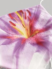 SHEIN MOD 宽松吊带背心，花卉印花网眼后背，细肩带领口，女士 - 紫羅蘭色 - 查看 3