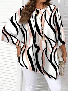 EMERY ROSE Plus Size Casual Minimalist All-Over Print Shirt, Spring/Autumn Spring Blouses For Women Blouses For Women Elegant, Tunic Top,Spring And Fall Outfits, Casual Holiday Style, Casual Holiday Outfits, Summer Fashion, Women's Summer Outfits, Mother's Day Outfits, Country Concert Outfits, Women's Boho Outfits, Women's Western Outfits, Women's Holiday Outfits, Women Summer Clothing Women Plus Clothing Business Casual Woman S Summer Clothes Women Plus Clothing Formal