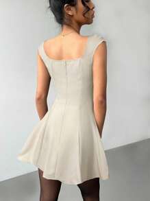 Aloruh Váy Mini Trơn Màu Thanh Lịch Cho Nữ Mùa Hè - Màu be - Xem 2