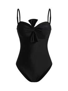 Swim Oasis 女士度假沙滩连体泳衣（含罩裙） - 黑與白 - 查看 8