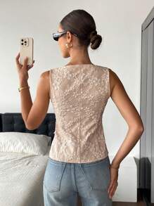 SHEIN Frenchy 女士花卉图案单排扣不对称下摆无袖上衣