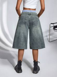 SHEIN ICON Women's Casual Washed Low Waist Wide Leg Jeans - Blue - View 2