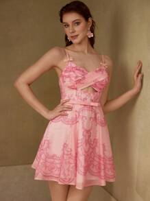 MOTF PREMIUM VESTIDO CAMISOLA CON ESTAMPADO INTEGRAL Y RECORTES - Rosa - Ver 6