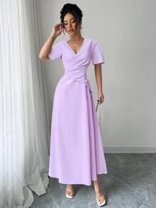 SHEIN Clasi Abito elegante da cerimonia con vita stretta, scollo a V, stile francese, nuova collezione primavera/estate 2025
