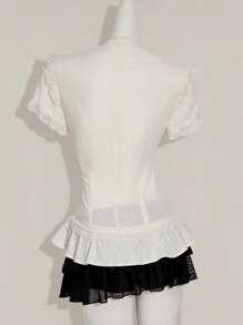 SHEIN ICON Y2k 女式西部乡村音乐会波西米亚嬉皮米色哥特夏季休闲蕾丝边衬衫