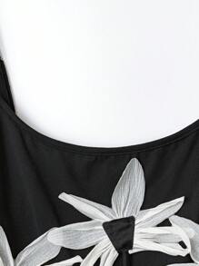 Flirla 大码黑色3D花朵图案百搭时尚吊带背心 - 黑色 - 查看 5