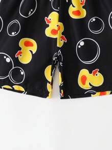 Cute Cartoon Duck Pattern Young Boy's Simple Fashion Swimming Trunks, Suitable For Summer - Black - View 4