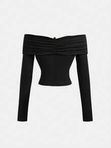 SHEIN MOD Women Off Shoulder Top,Going Out Tops, Party Tops,Knitted Top - Black - View 2