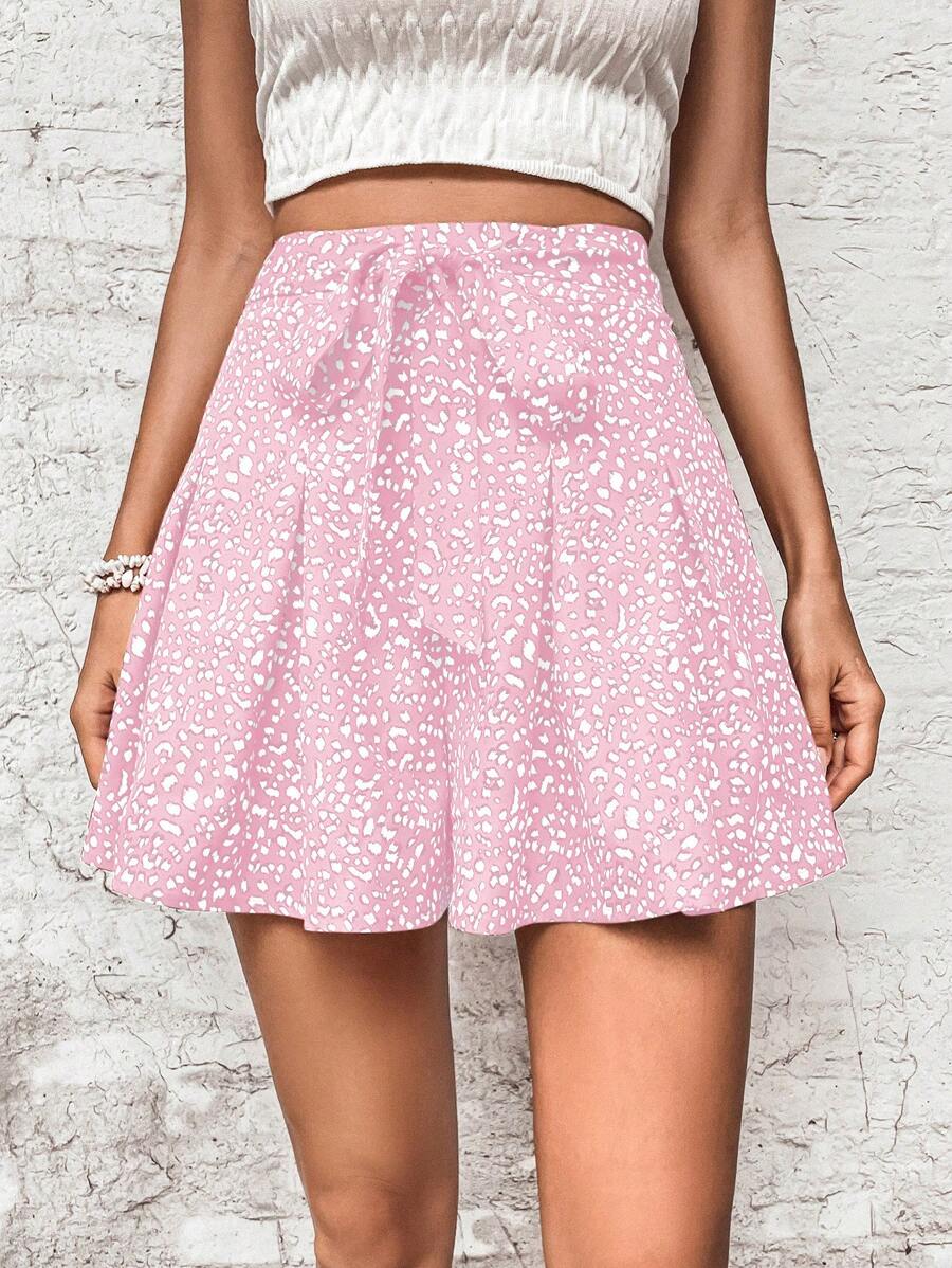 Breezaya Allover Print Elastic Waist Casual Knee Length Shorts, Versatile For Summer - Baby Pink - View 1