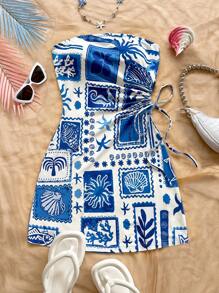 Soleia Váy ống bó sát hở eo hình cây cọ Holiday Island Elements, thích hợp cho hẹn hò, ngày lễ tình nhân, trà chiều - Nhiều màu - Xem 5
