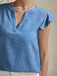 Wildy Women'S Notched Collar Cap Sleeve Blouse With Flared Sleeves