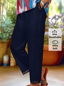 EMERY ROSE Quần ống đứng màu trơn thường ngày cỡ lớn - Màu xanh hải quân - Xem 1