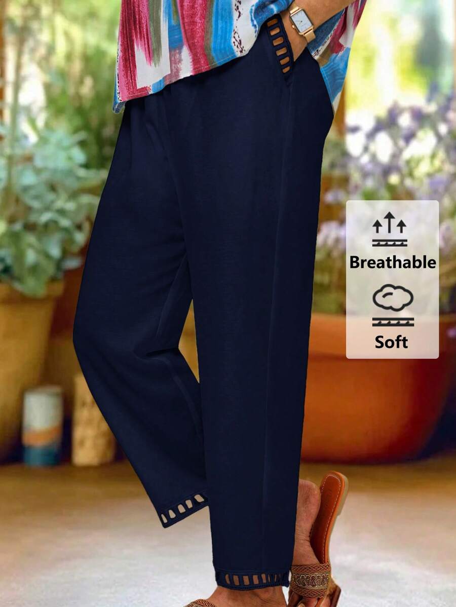 EMERY ROSE Quần ống đứng màu trơn thường ngày cỡ lớn - Màu xanh hải quân - Xem 1