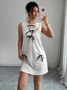 SHEIN Clasi Abito midi da donna elegante, romantico e dolce con fiocco, adatto per vacanze, appuntamenti e nuova stagione scolastica